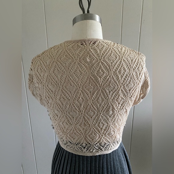 Cropped, cap sleeve, bolero cardigan with intricate pointelle stitch & beading. - Picture 4 of 5